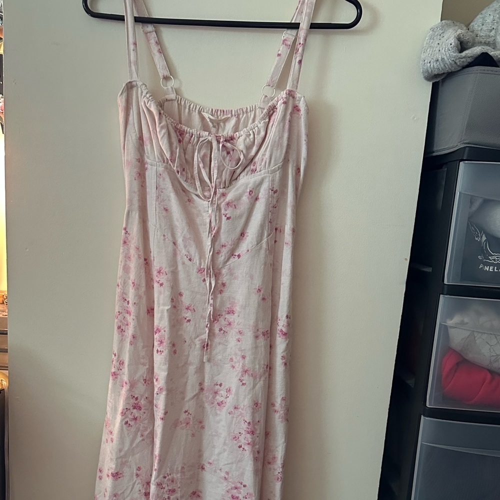 Pink Maxi Dress with Spaghetti Straps Floral Details